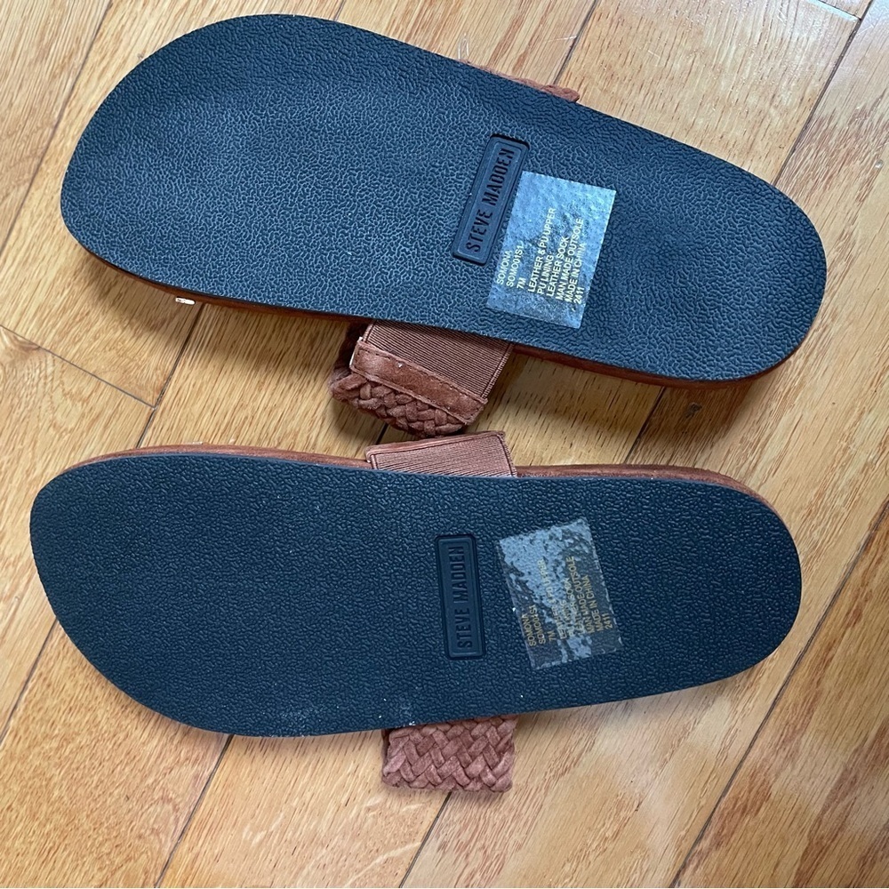 Steve Madden Somona Toe Loop Slide Sandals, Brown Woven Suede, Size 7, Womens - Picture 9 of 12